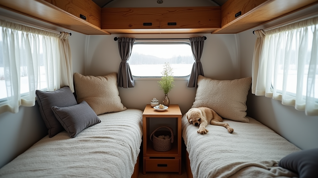 Airstream interior with pet-friendly setup