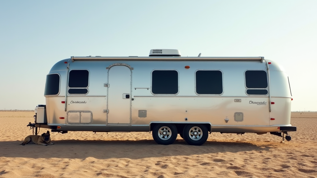 Airstream trailer in a scenic landscape