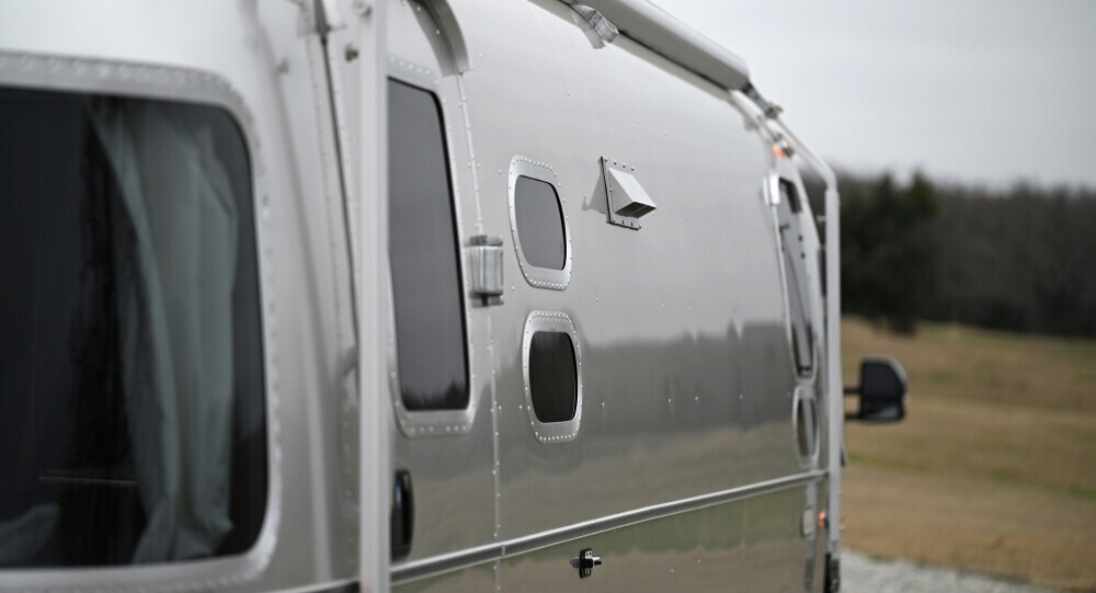 Airstream hooked up and ready to travel