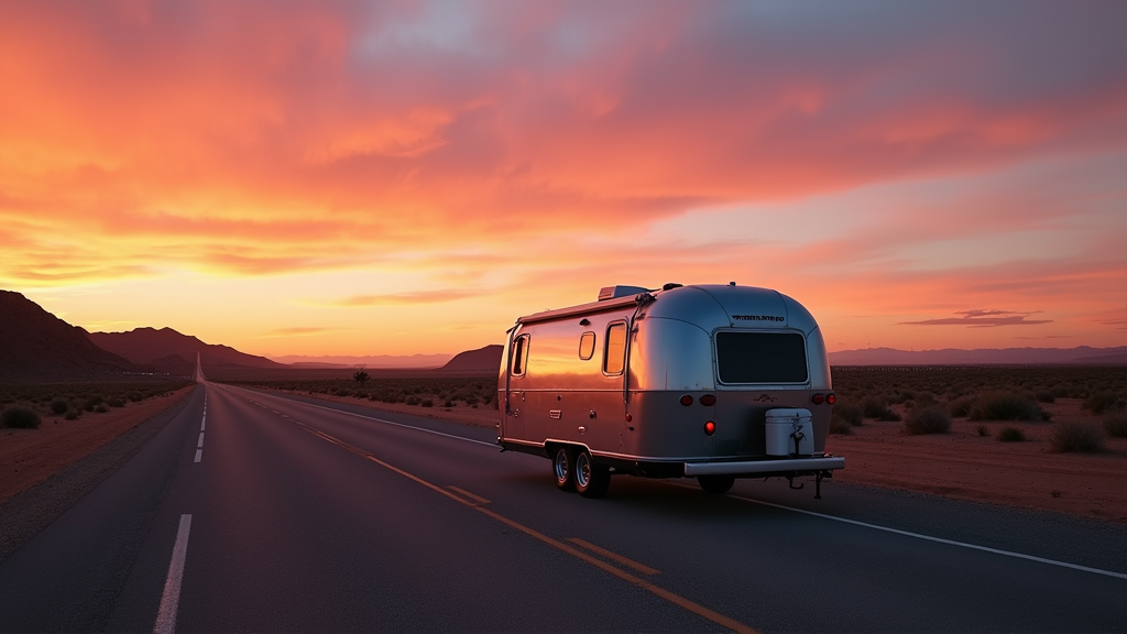 Airstream trailer on the open road