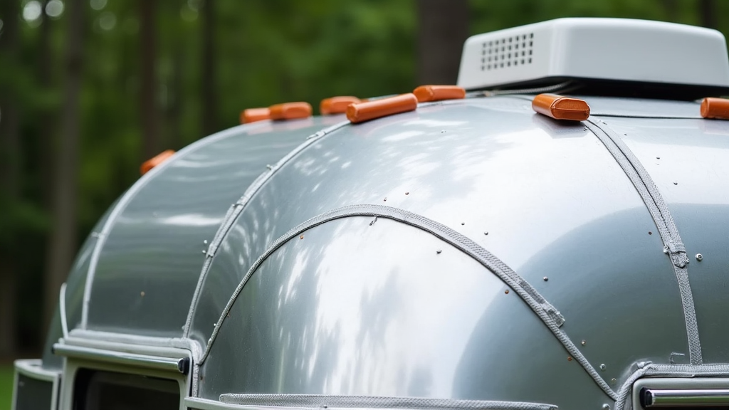 Closeup of Airstream roof and seals being inspected