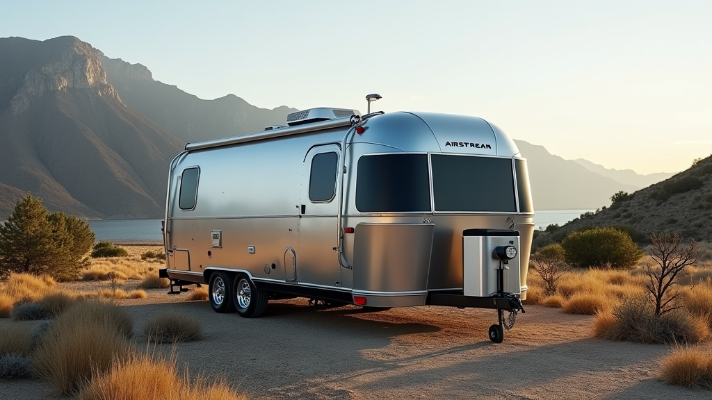 Airstream with a beautiful mountain setting