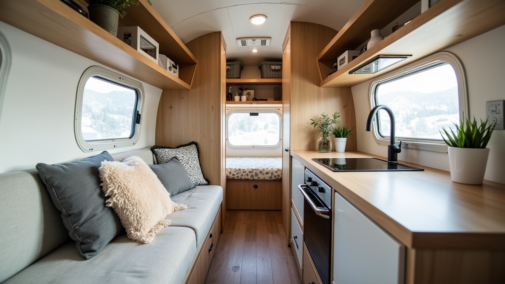 Organized Airstream interior with innovative storage solutions