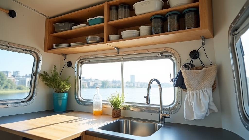 An organized Airstream kitchen with efficient storage accessories