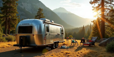 Full-time RV laptop workspace with a scenic mountain view, showing how RVers run a small online business while traveling and living on the road