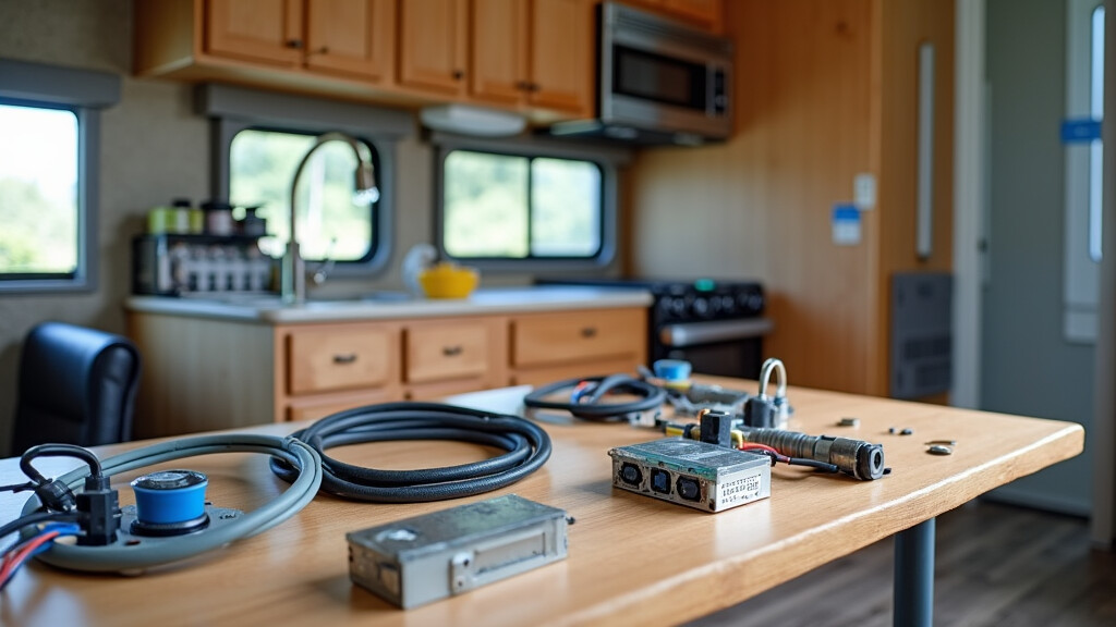 RV electrical system components neatly arranged for inspection