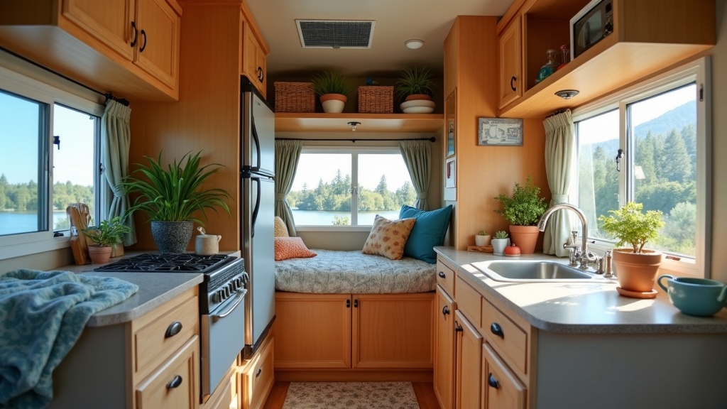 solar-powered RV kitchen interior