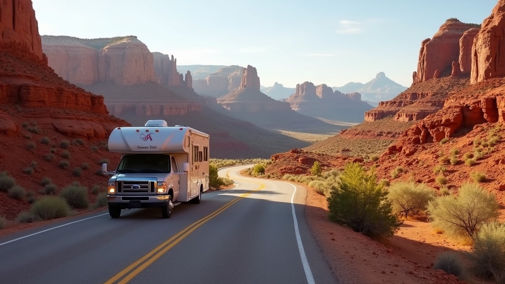 An RV parked in a national park under starry skies.