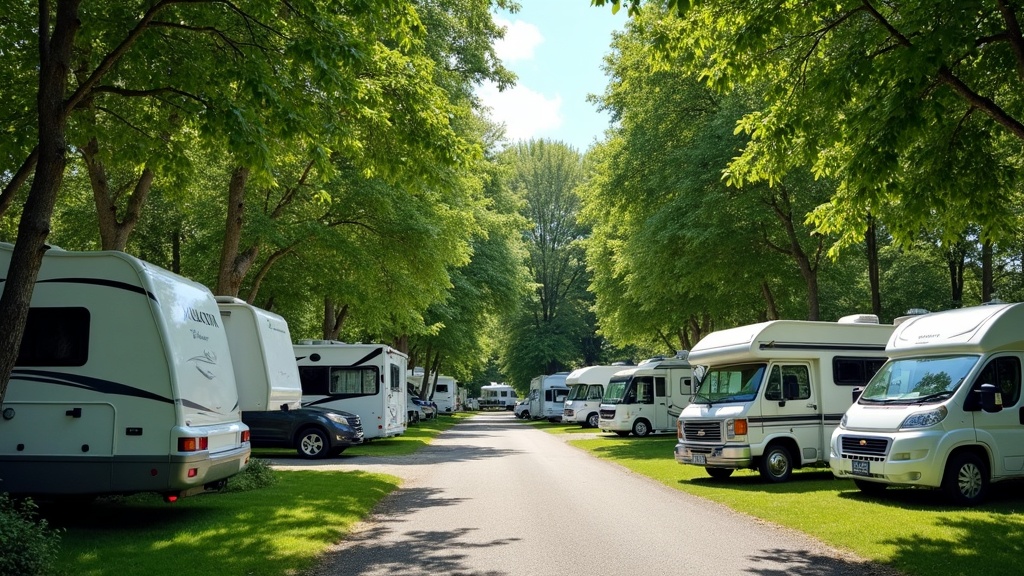 Evening campfire beside RV at remote lakeside under stars
