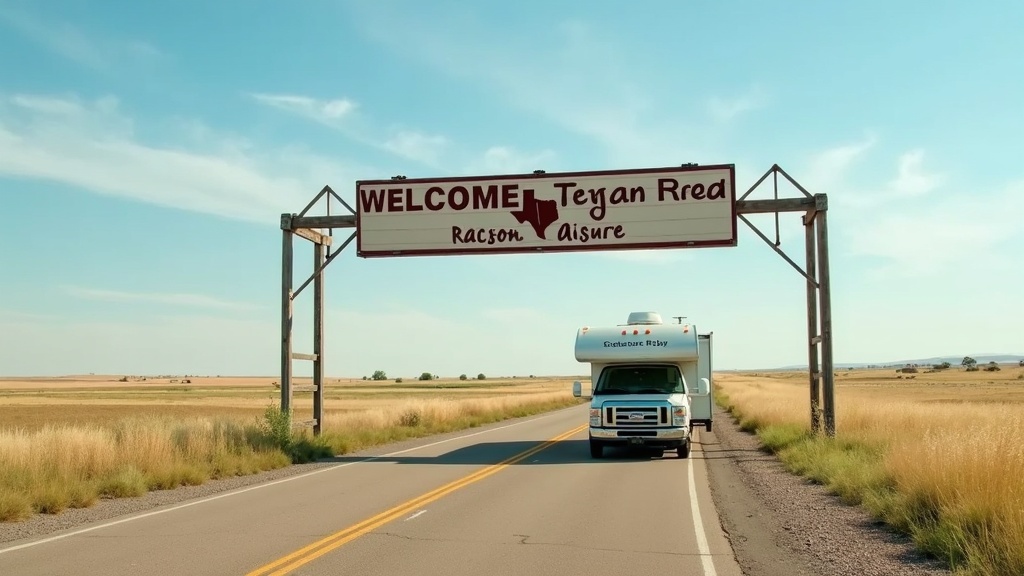 Open road through campground with RVs under trees