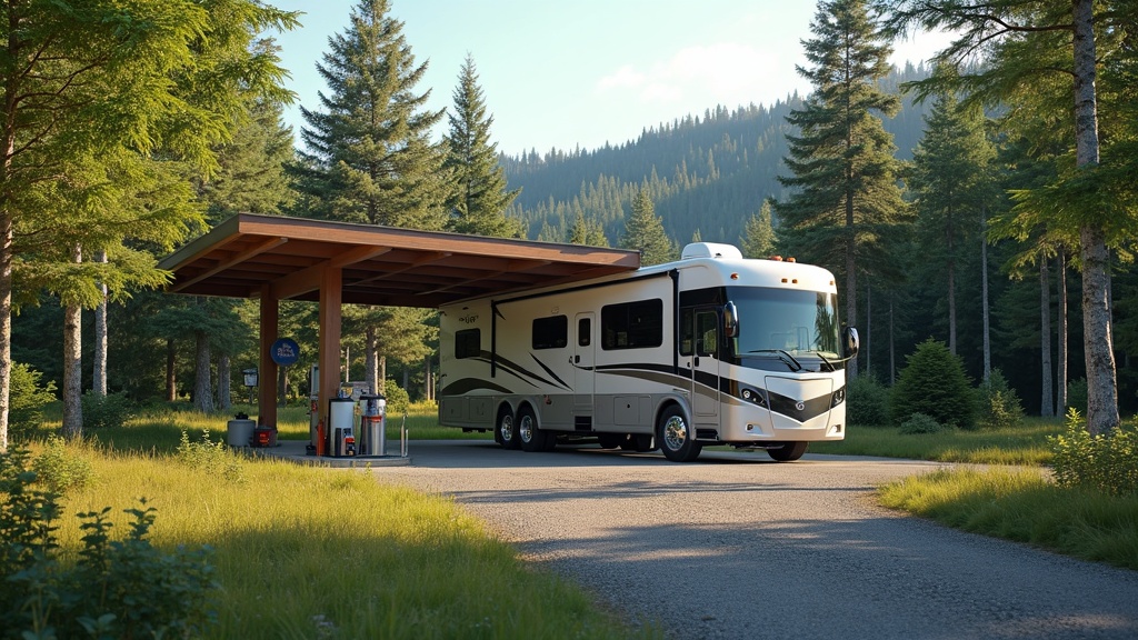 RV parked at scenic campground